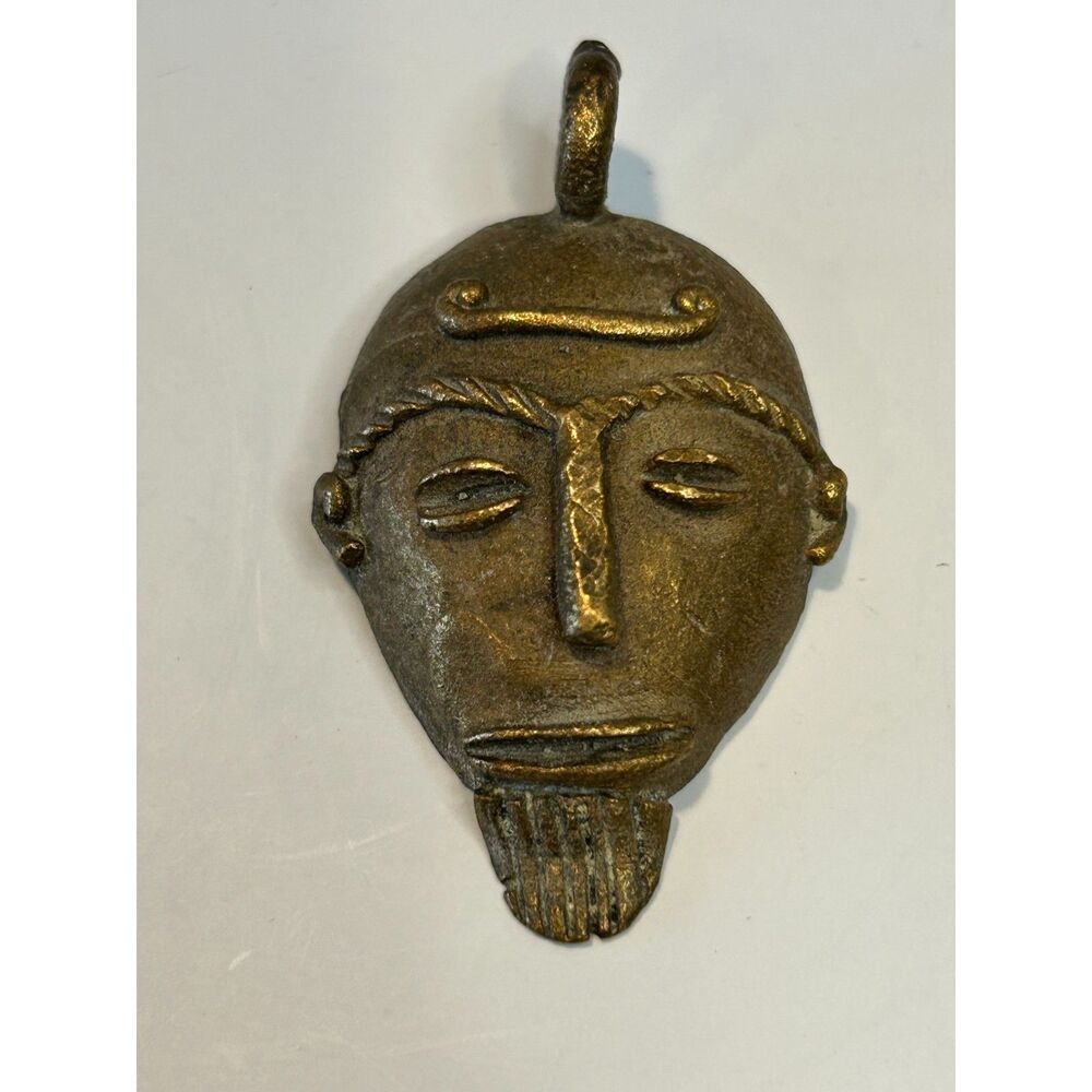 Tribal Mask Head Metal Pendant Folk Art Brass Pendant